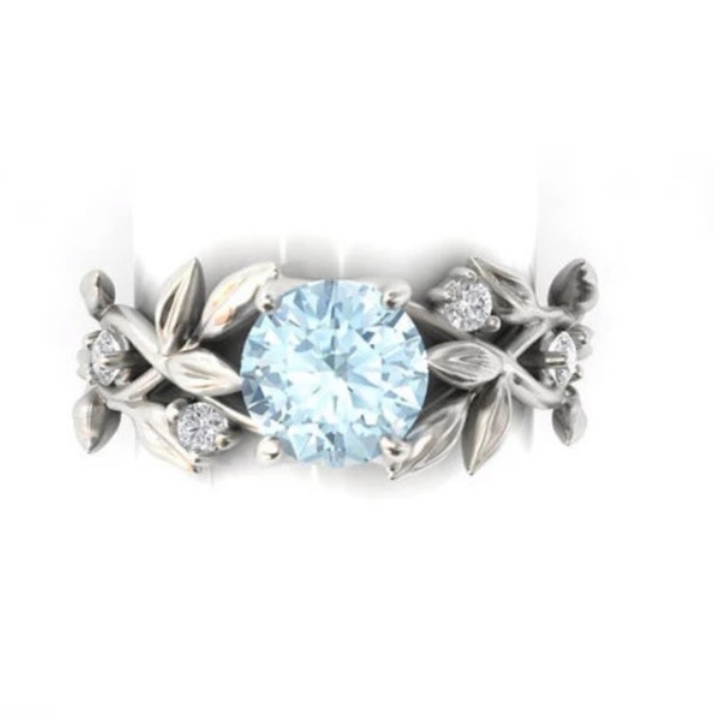 Leaf Design Silver Wedding / Engagement Ring - Picture 3 of 3